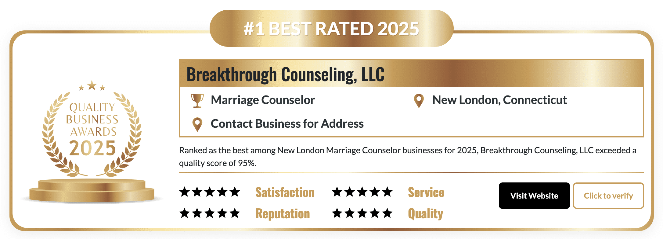 The Best Marriage Counselor in New London, Connecticut for 2025 by the Quality Business Awards