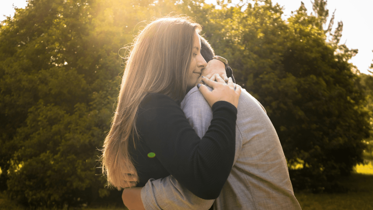 Couple hugging tightly