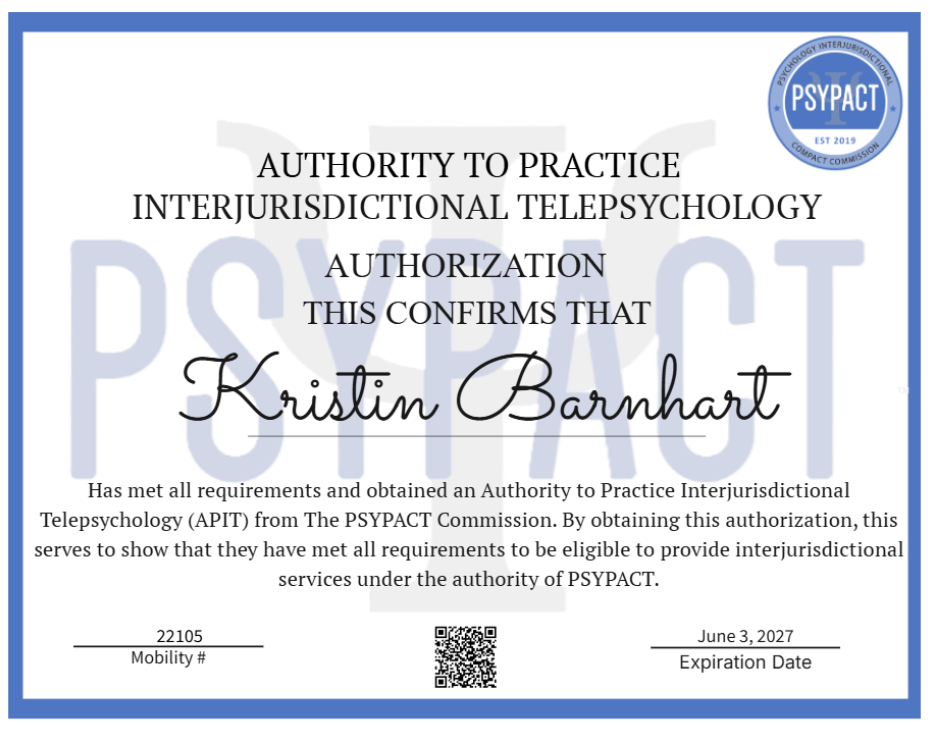 Dr. Kristin Barnhart Accreditation 